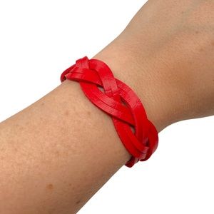 Red Genuine Leather Braided Western Cowgirl Cuff Adjustable Women’s Bracelet NEW
